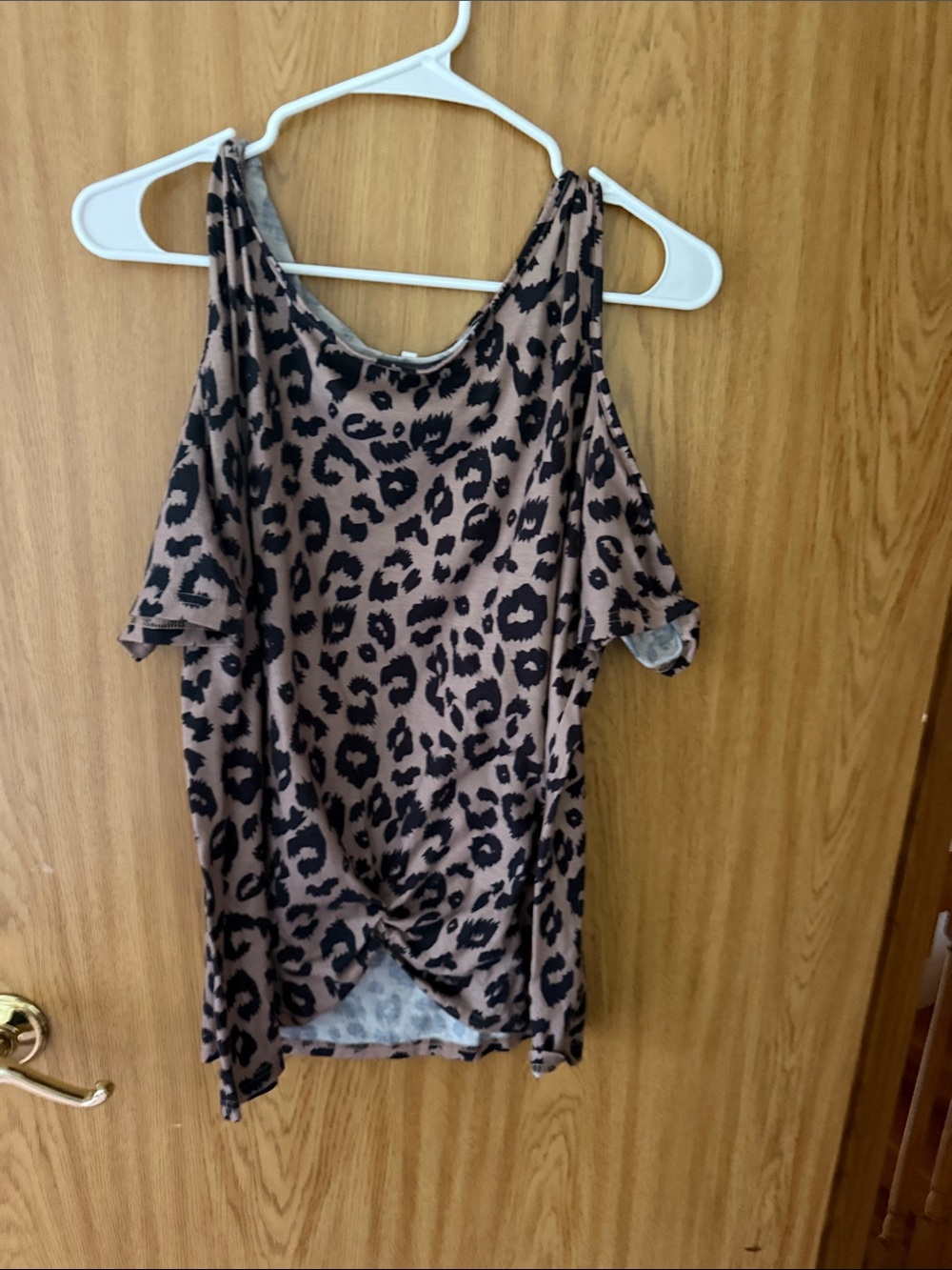 Leopard Print Cold-Shoulder Women’s Top - Taupe/Black